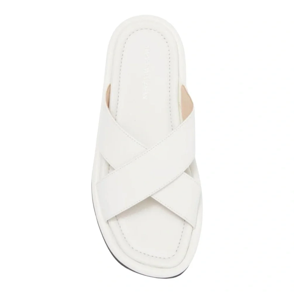 Stuart Weitzman Elodie Leather Slide Sandal in White‎ Size 10 B